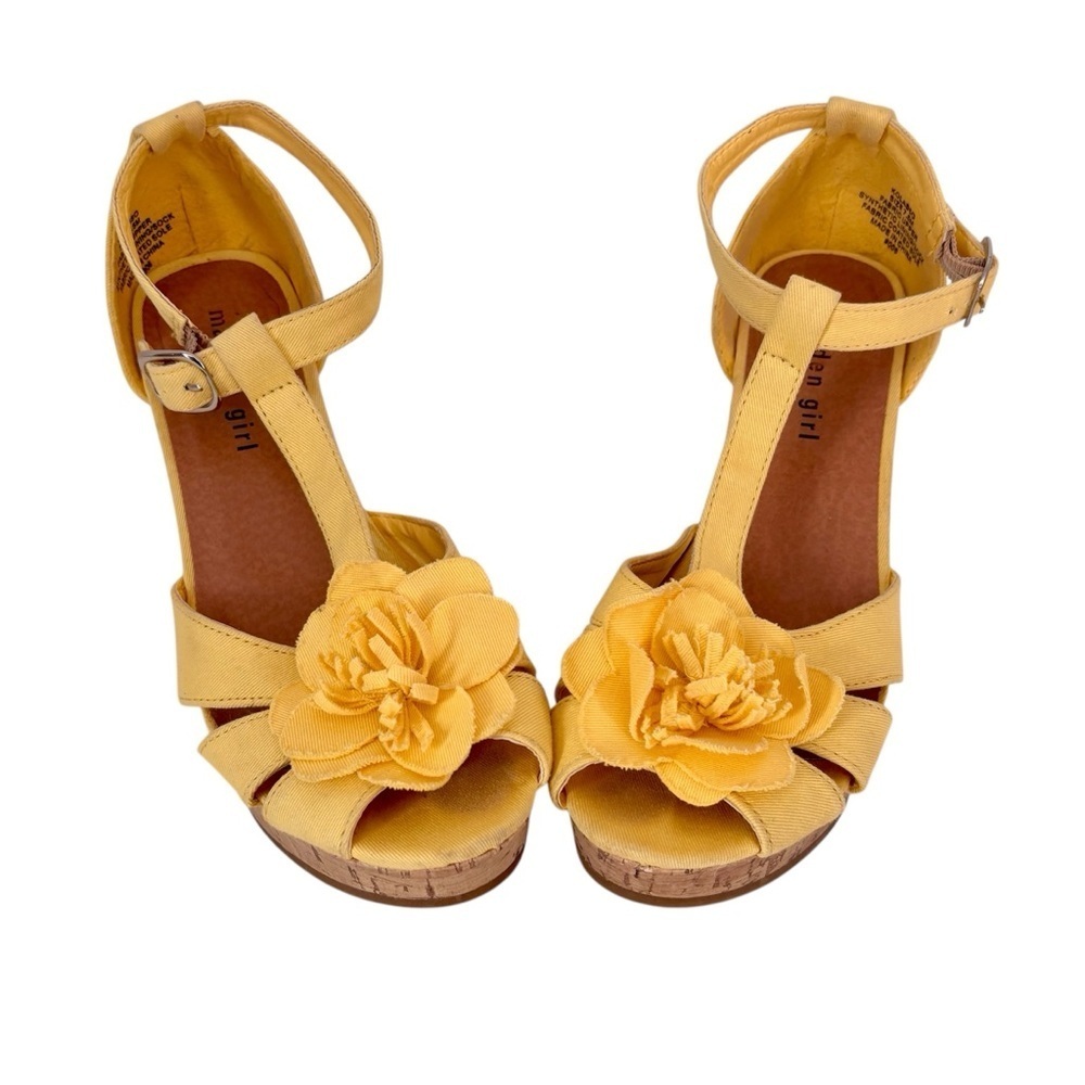 Madden Girl Yellow Floral Wedge Sandals Kolasso Womens Size 7.5 M Cork Platform